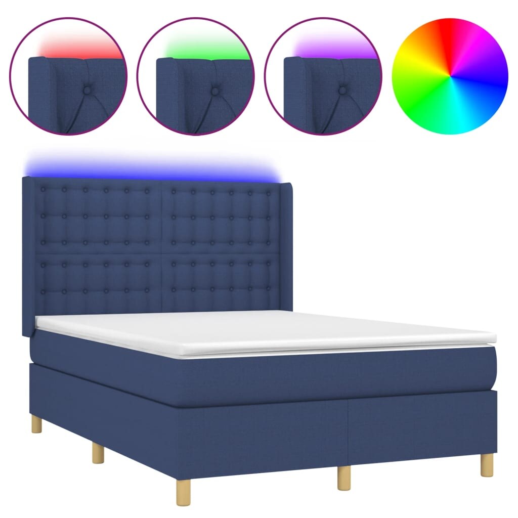 vidaXL Boxspringbett mit Matratze & LED Blau 140x200 cm Stoff Image