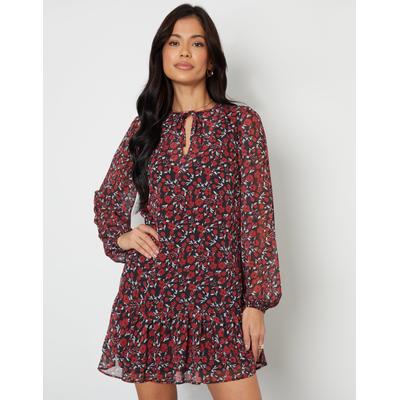 Threadbare Women's Red Floral Tie Front Ruffle Mini Dress