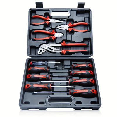 TEMU Pliers Set 12 Pcs. Pliers Set With Screwdriver Including Combination Pliers, Needle-nose Pliers, Side , Water Pump Pliers, Slotted Screwdriver, Screwdriver, Voltage Tester Image