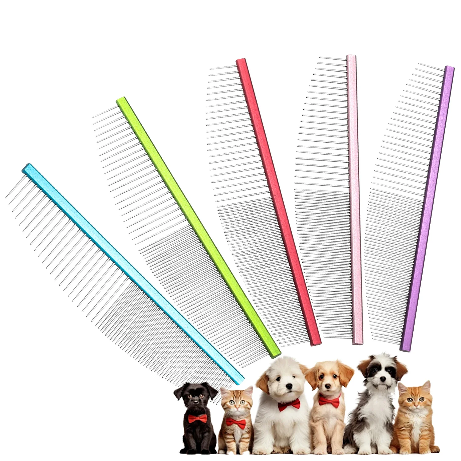 Haustier-Mondkamm, Edelstahl, dünne Zähne, Katze, Hund, Gesicht, Haare, Pflegekamm für Details, Pflege, kleiner Haustierkamm, runde Spitze Image