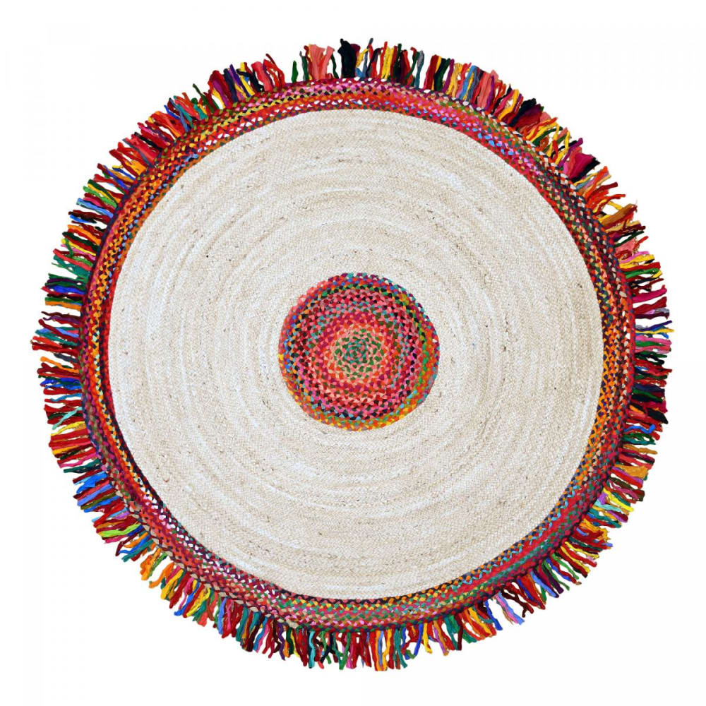 Tapis rond en jute, tapis artisanal tissé main, multicolore Ø200cm