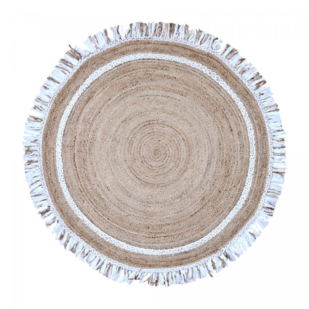 Tapis rond en jute, tapis artisanal tissé à la main, blanc Ø200cm