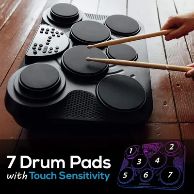 Electric Drum Pads,LED Display, Mac & PC, Black (PTED01) Portable, Tabletop Set Machine