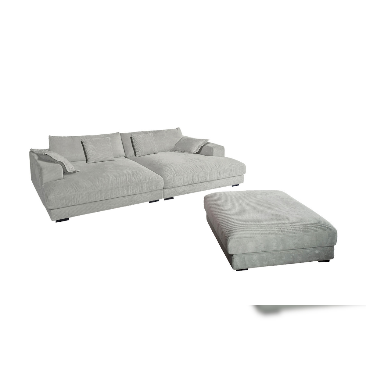 KAWOLA Big Sofa MADELINE Cord hellgrau mit Hocker und 4 Zierkissen Image