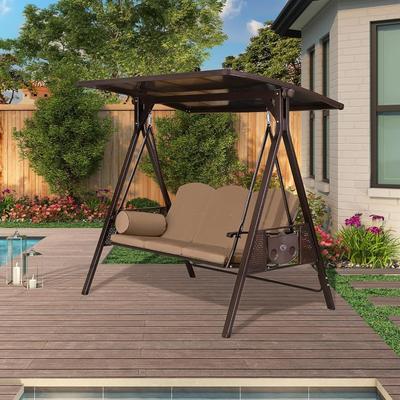 PURPLE LEAF Outdoor Patio Porch Swing with Adjustable PVC Canopy, 3-seat Swing Chair Bench - N/A