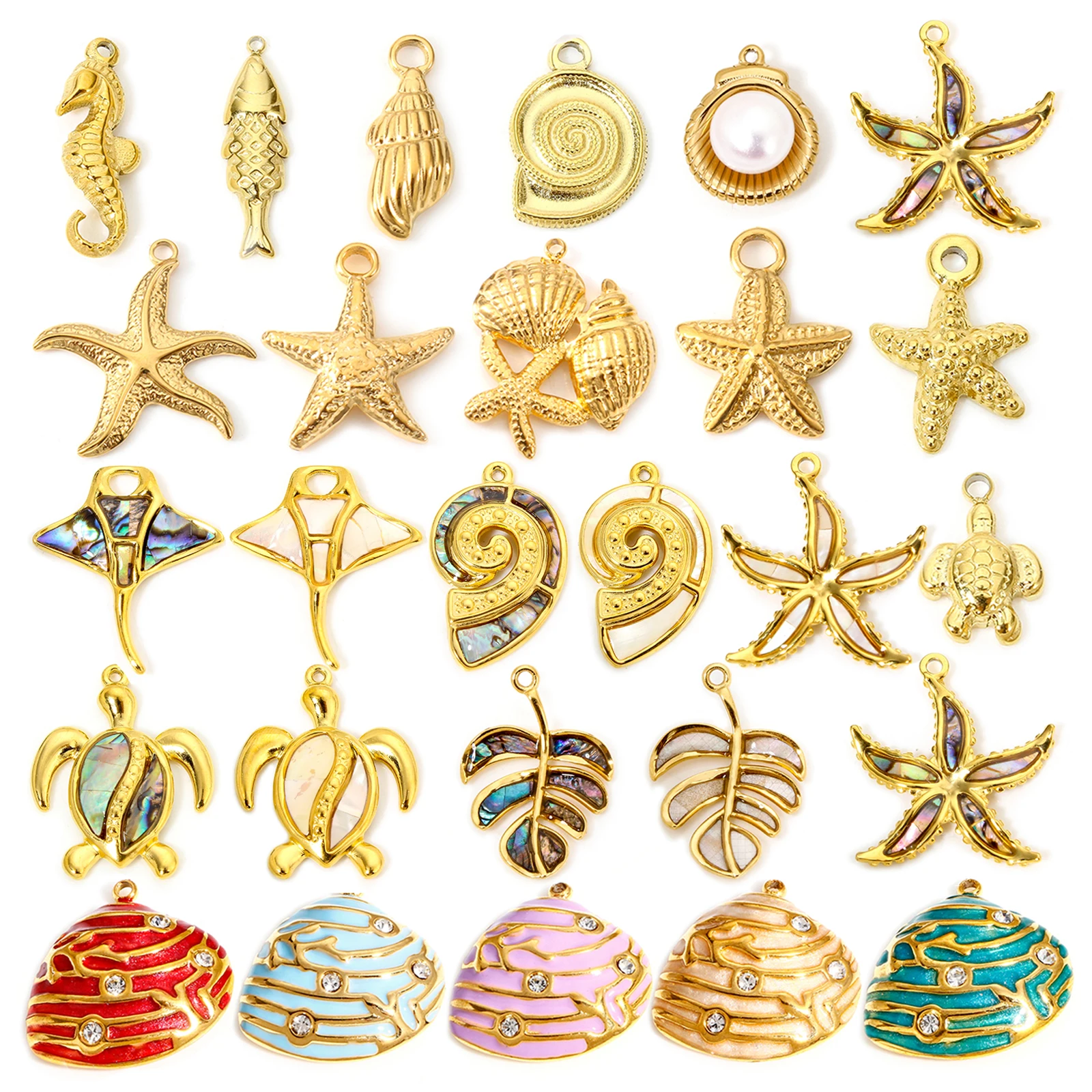1 pz serie oceano ciondoli in acciaio inossidabile 304 per gioielli fai da te creazione di conchiglie stella marina tartaruga marina collana con ciondolo conchiglia animale