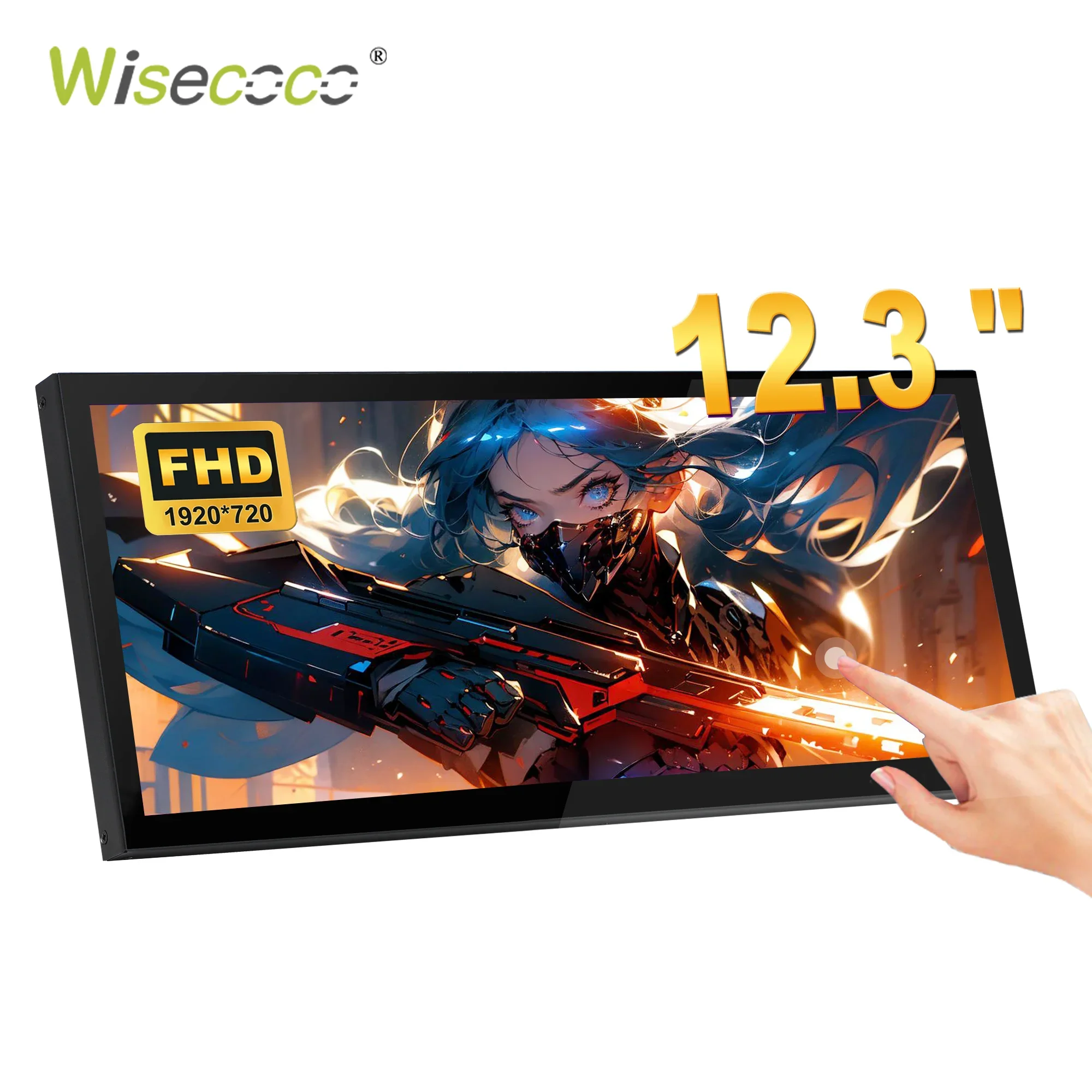 Wisecoco 12.3 pouces barre étirée IPS écran LCD moniteur Portable Mini écran tactile 1920x720 HDMI type-c pour ordinateur Portable