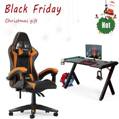 bigzzia Gaming Chair Gaming Desk Office Chair Ergonomic PU Leather Computer Desk Chair Lumbar