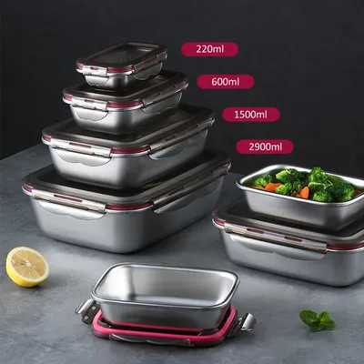 304 Stainless Steel Lunch Bento Box Sealed Leakproof Portable Food Storage Box Household Pickle Box Refrigerator Food Container