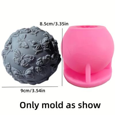TEMU Butterfly Embossed Silicone Candle Mold, Round Sphere Epoxy Resin Casting Molds With Butterfly Carvings, Durable Diy Craft Silicone Mold For Resin And Plaster Casting Image