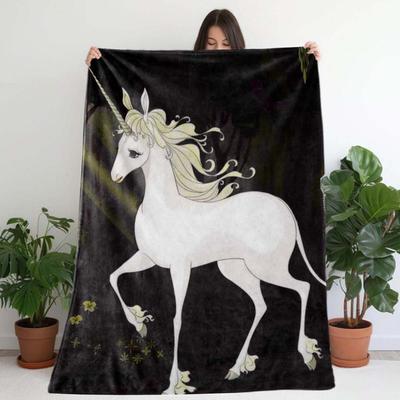 TEMU 1pc Whimsy Unicorn Theme Flannel Fleece Blanket - , , Multifunctional Nap , , , 250-300g, For And Image