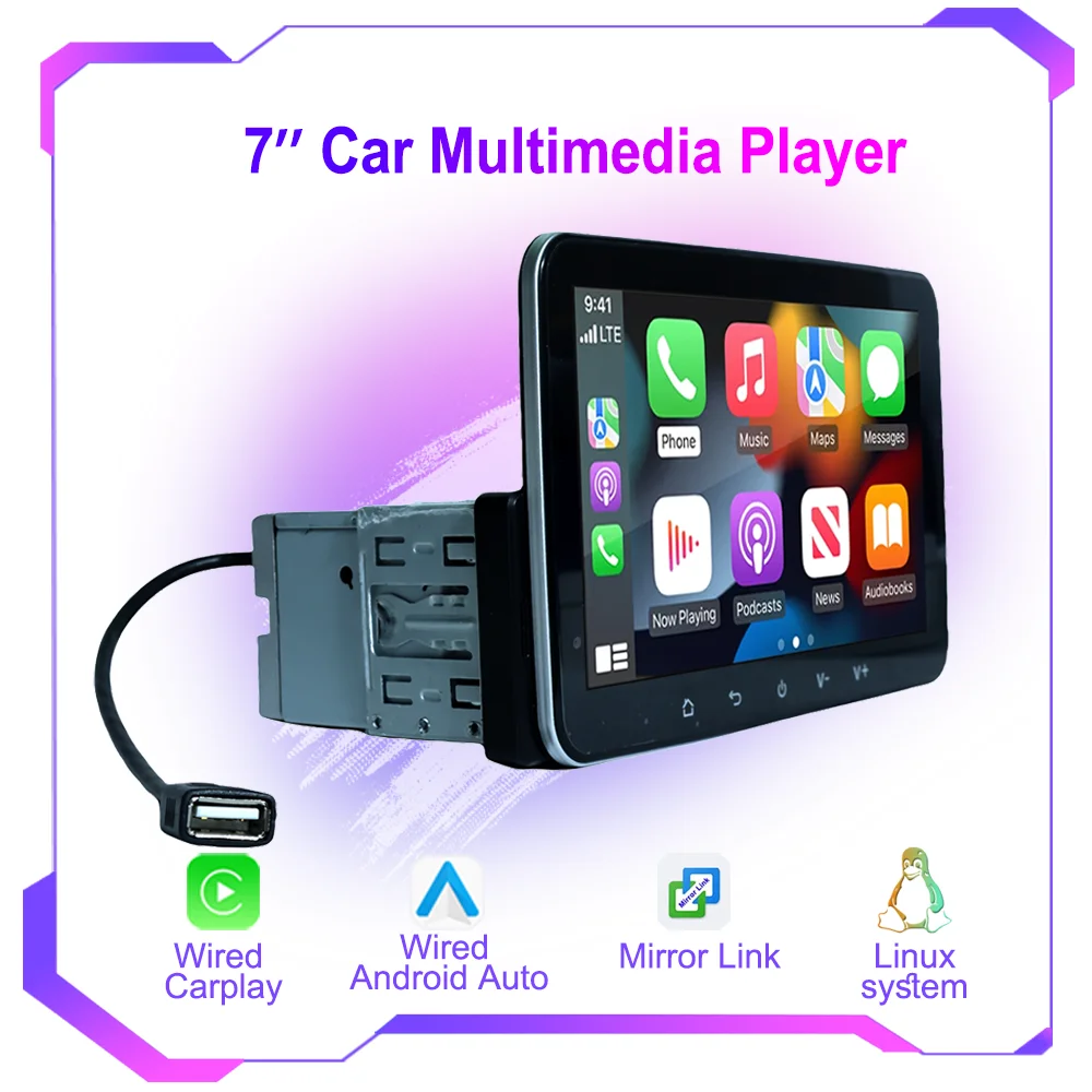 Autoradio verkabelt Apple CarPlay Android Auto Single Din 7-Zoll-Touchscreen Bluetooth-kompatibel, Benz Style MP5, FM-Radio, keine DVD