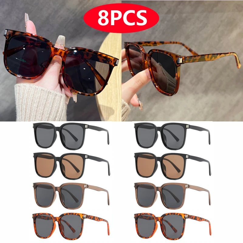 8-teiliges Oversize-Sonnenbrillen-Set für Damen, rechteckiger Rahmen, UV-beständig, luxuriös, quadratisch, Retro-Stil, personalisierte Brille, Unisex Image