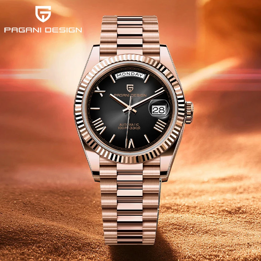2026 Neue PAGANI DESIGN DD40 Luxus Roségold Automatikuhr für Herren Mechanische Uhren AR Saphirglas Datum Armbanduhr Herren Image