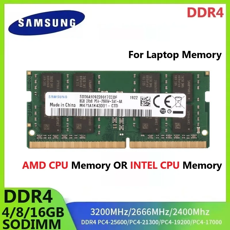 SAMSUNG DDR4 Laptop-Speicher SODIMM RAM für Intel CPU oder AMD CPU 4 GB 8 GB 16 GB 3200 2666 2400 Ram Hochleistungs-Laptop-Speicher Image