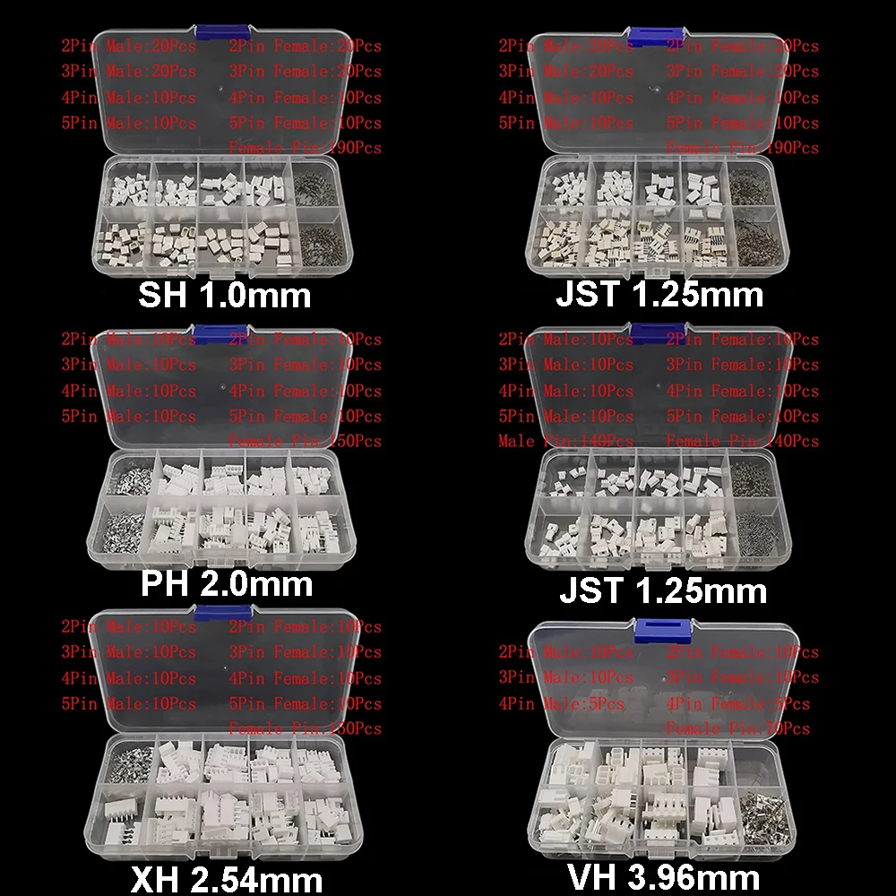 1 Stück SH1.0 / JST 1.25 / PH2.0 / XH2.54 / VH3.96 männliches und weibliches Gehäuse Pin Header Crimp Terminal Adapter JST Connector Kit Image