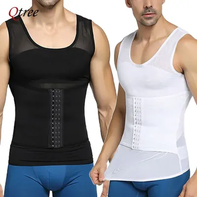 Qtree Herren Kompression Abnehmen Body Shaper Weste Haken Ärmelloses Unterhemd Gewichtsverlust Bauchkontrolle Taillentrainer Korsett Image