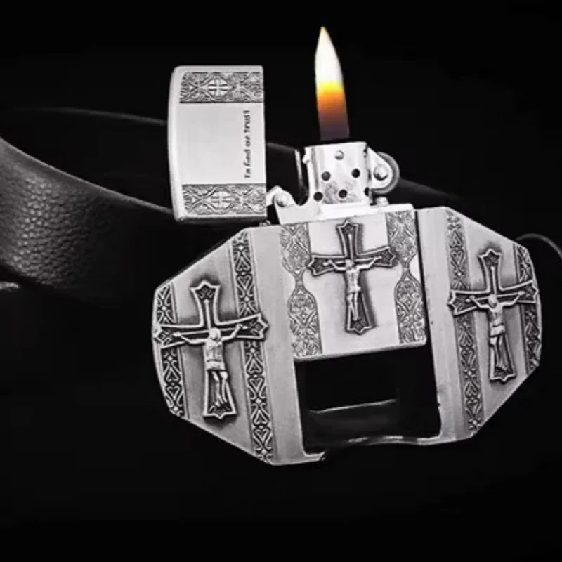 Personalisierte Kerosin-Feuerzeuge mit offener Flamme für Herren, tragbare Metallfeuerzeuge, Zigarettenzubehör, Raucherwerkzeuge, Geschenke Image