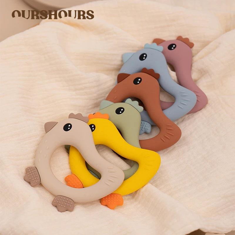 1PC Baby Silikon Beißringe Sicherheit Zahnen Kauen Spielzeug für Neugeborene Zubehör Cartoon Tier Infant Beißring Ring BPA FREI Image