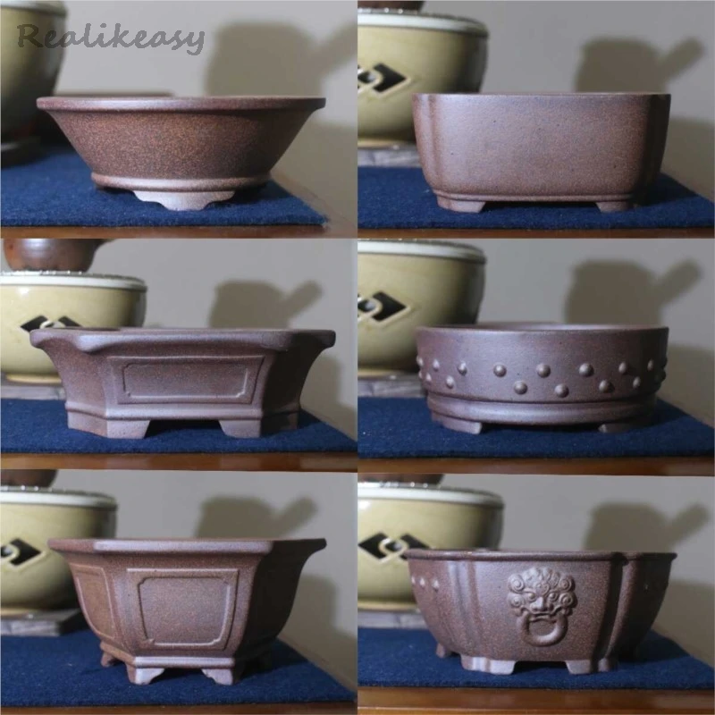 Lila Ton Sukkulenten Blumentopf Desktop Keramik Antiker handgemachter Bonsai Topf Chinesischer multifunktionaler dekorativer BlumentopfLH219 Image