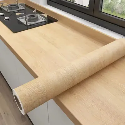 PVC wasserdichte selbstklebende Tapete Wand in Rollen Möbelschränke Vinyl dekorative Folie Holzmaserung Aufkleber für Heimdekoration Image