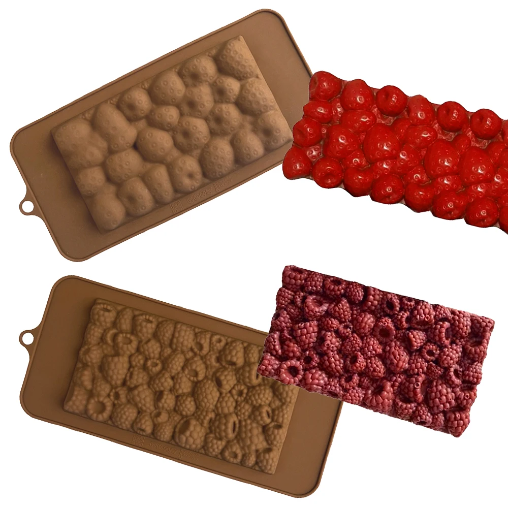 Erdbeere oder Himbeere Design Schokoladenstücke Silikonform Kind Süßigkeiten Backwerkzeuge Schokoladenform Küchenbackzubehör Image