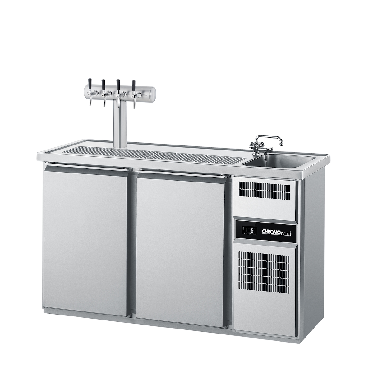 Chromonorm Getränketheke, 1 Becken rechts, 2 Türen, mit Abdeckung, Steckerfertig Image