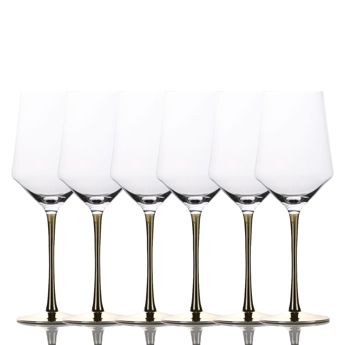 Intirilife 6x Wein Glas mit goldfarbenem Stiel - 380 ml Füllmenge - Rotwein Weißwein Glas Kelch Kristallglas stoßfest Image