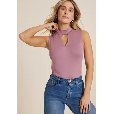 Maurices Women's X Large Size Crepe Cut Out Mock Neck Tank Top Pink