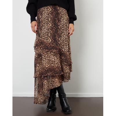 Threadbare Women's Leopard Print Chiffon Ruffled Maxi Skirt