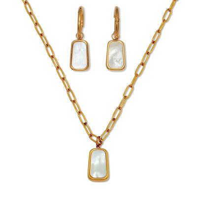 Women's Genuine Mother of Pearl Yellow Gold Ion-Plated Stainless Steel Drop Jewelry Set by PalmBeach Jewelry in White (Size ONE SIZE)