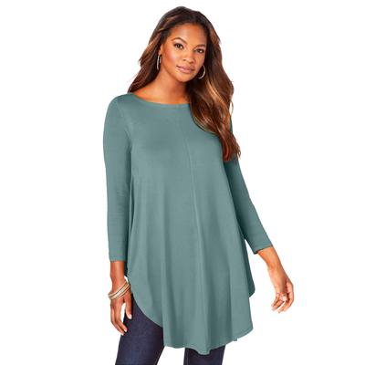 Plus Size Women's Plus Size Boatneck Swing Ultra Drape Tunic Top by Roaman's in Cool Sage (Size 34/36) Long Shirt