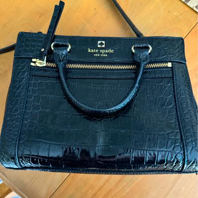 Kate Spade Bags | Blk Crock Design Ks Bag. Hand Bag With Detachable Shoulder Strap. W/ Dust Bag. | Color: Black | Size: Os