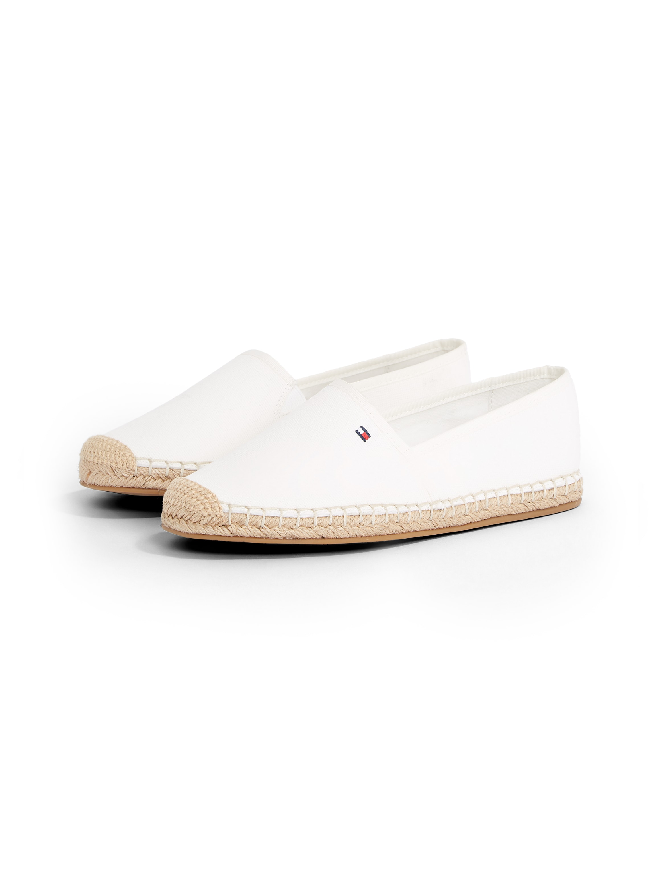 Espadrille TOMMY HILFIGER "FLAG CANVAS ESPADRILLE", Damen, Gr. 36, beige (ecru), Baumwolle, unifarben, Schuhe Espadrille, Slipper, Flats, Bequemschuh mit Jutebezug und Ziernähten