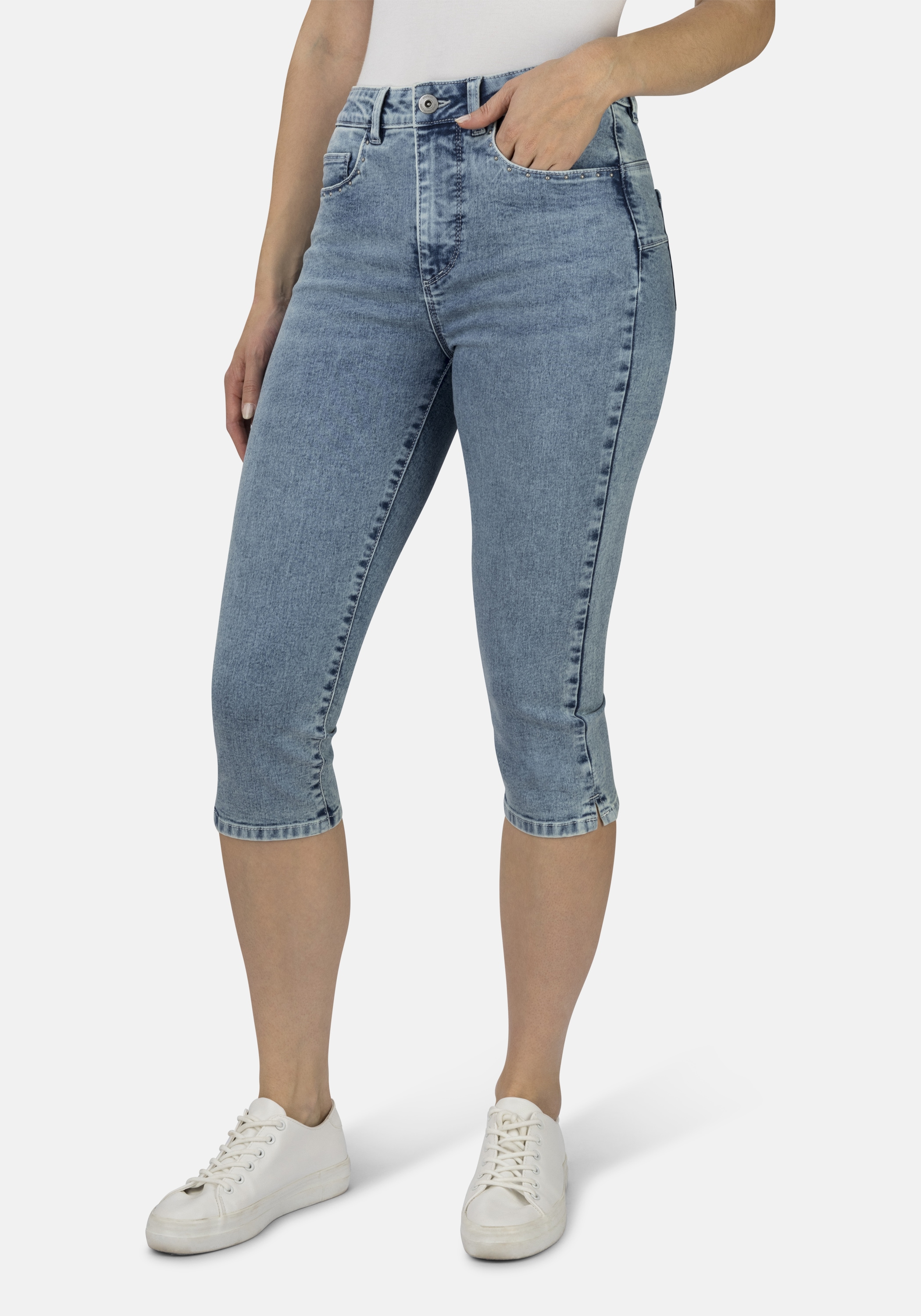 7/8-Jeans STOOKER WOMEN "Denim Capri Skinny Fit", Damen, Gr. 38, Länge 21, blau (light blau used), Denim/Jeans, 78% Baumwolle, 20% Polyester, 2% Elasthan, skinny fit 7/8-Länge, Jeans, Skinny Fit Casual Clean Wash Denim Jeans Magic Shape Effekt für...