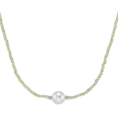 Collier SMART JEWEL "mit Edelstein-Kugeln + Muschelkern-Perle, Silber 925", grün, Halsketten, Damen, 45cm, Silber 925 (S