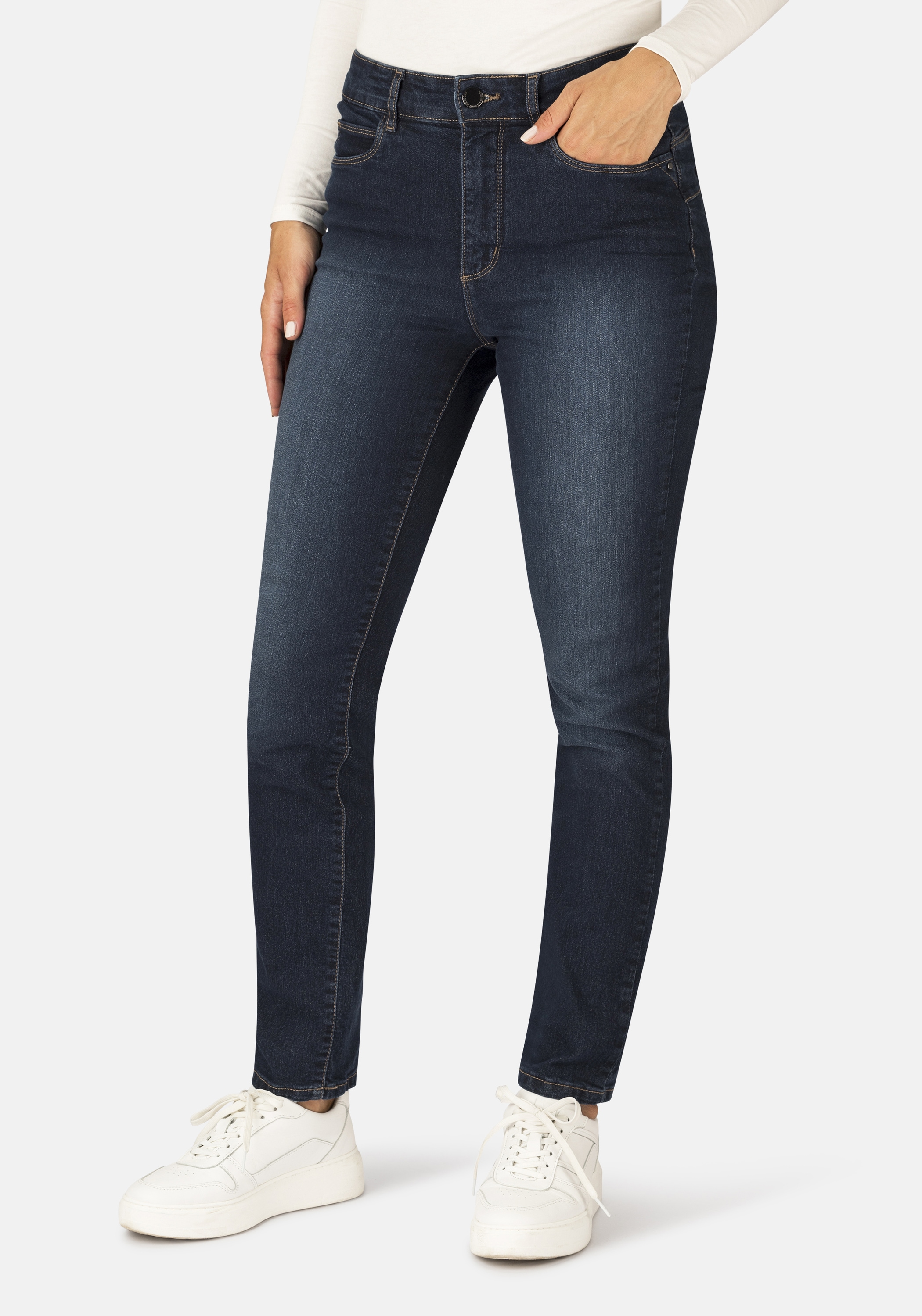 5-Pocket-Jeans STOOKER WOMEN "Milano Denim Basic Magic Shape Fit", Damen, Gr. 40, Länge 32, blau (medium blau), Denim/Jeans, 76% Baumwolle, 22% Polyester, 2% Elasthan, schmal lang, Jeans 5-Pocket-Jeans, Casual Clean Wash Denim Jeans Magic Shape...