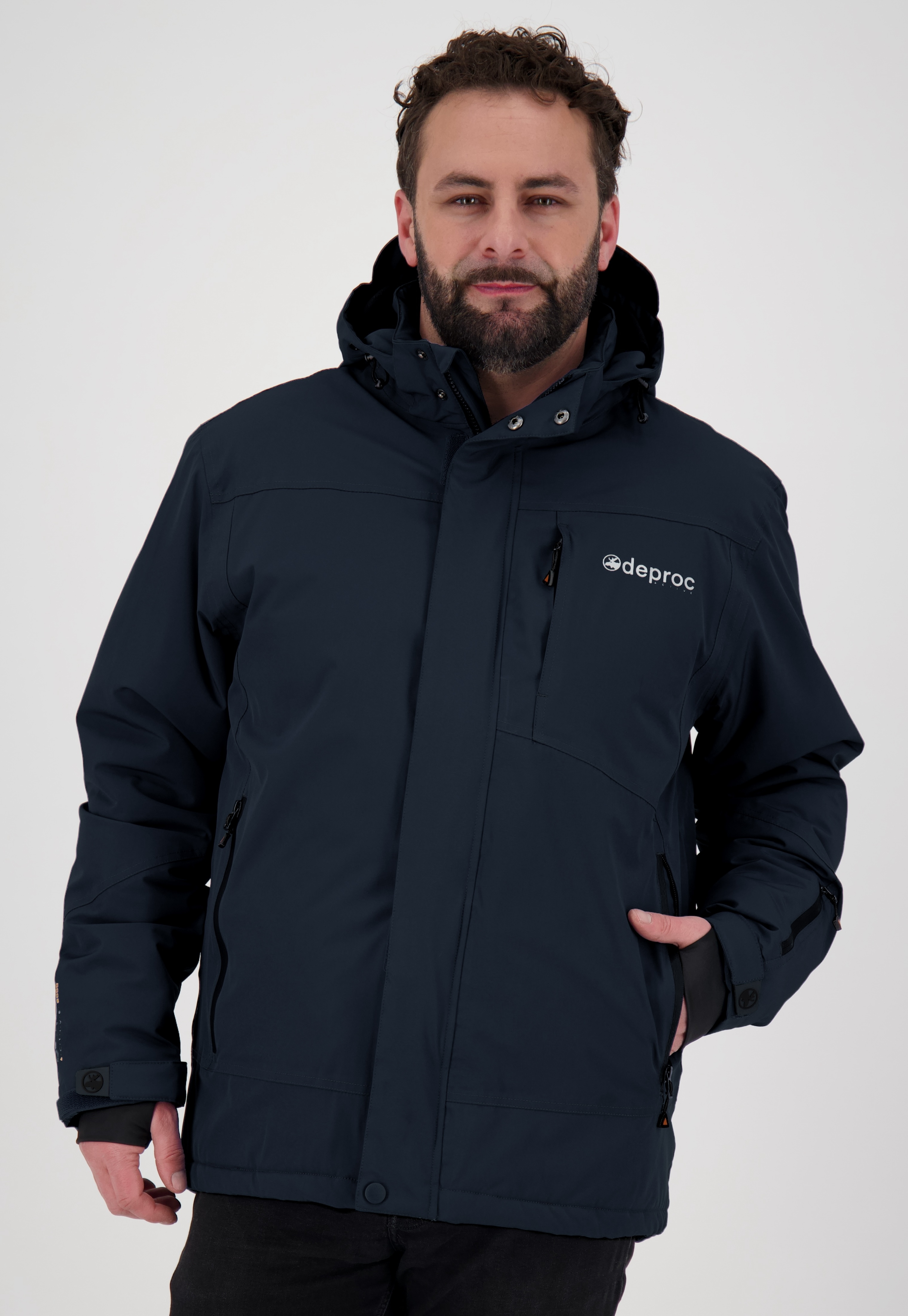 Winterjacke DEPROC ACTIVE "MONTREAL MEN", Herren, Gr. L (52), blau (schwarz navy), 96% Polyester; 4% Elastan, Windstopperbündchen mit Daumenlöchern,mit Schneefang,mit verstellbarem Klettverschluss, Jacken Winterjacke, auch in Großen Größen erhältlich