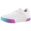 Sneaker SKECHERS "JADE-SOFT GLOW", Kinder, Gr. 32, weiß (weiß, blau), Lederimitat, kontrastfarbene Details, sportlich, Schuhe, Schnürschuh mit Regenbogenlaufsohle, Größenschablone zum Download