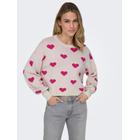 Strickpullover ONLY "ONLMONTANA LS JQ O-NECK CC KNT", Damen, Gr. M (38), birch pattern:pink yarrow small heart, Strick, Obermaterial: 82% Viskose, 18% Nylon, gemustert, modisch, regular fit, Rundhals, Langarm Rippbündchen, Pullover