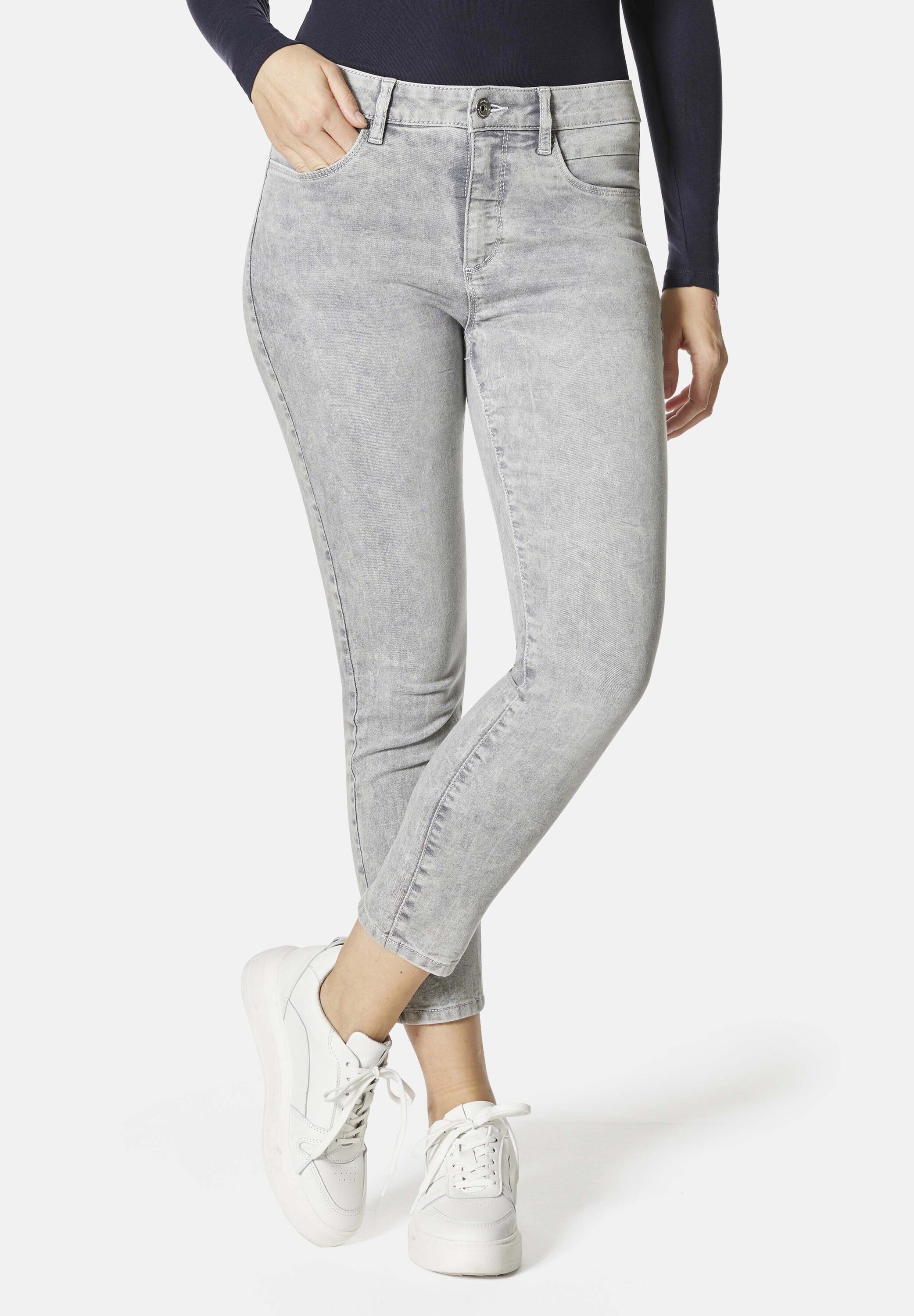 5-Pocket-Jeans STOOKER WOMEN "Florenz Acid Wash Slim Fit", Damen, Gr. 44, Länge 28, grau (grau denim acid), Denim/Jeans, 78% Baumwolle, 20% recycled Polyester, 2% Elasthan, slim fit lang, Jeans 5-Pocket-Jeans, Slim Fit Casual Clean Wash Denim Jeans...