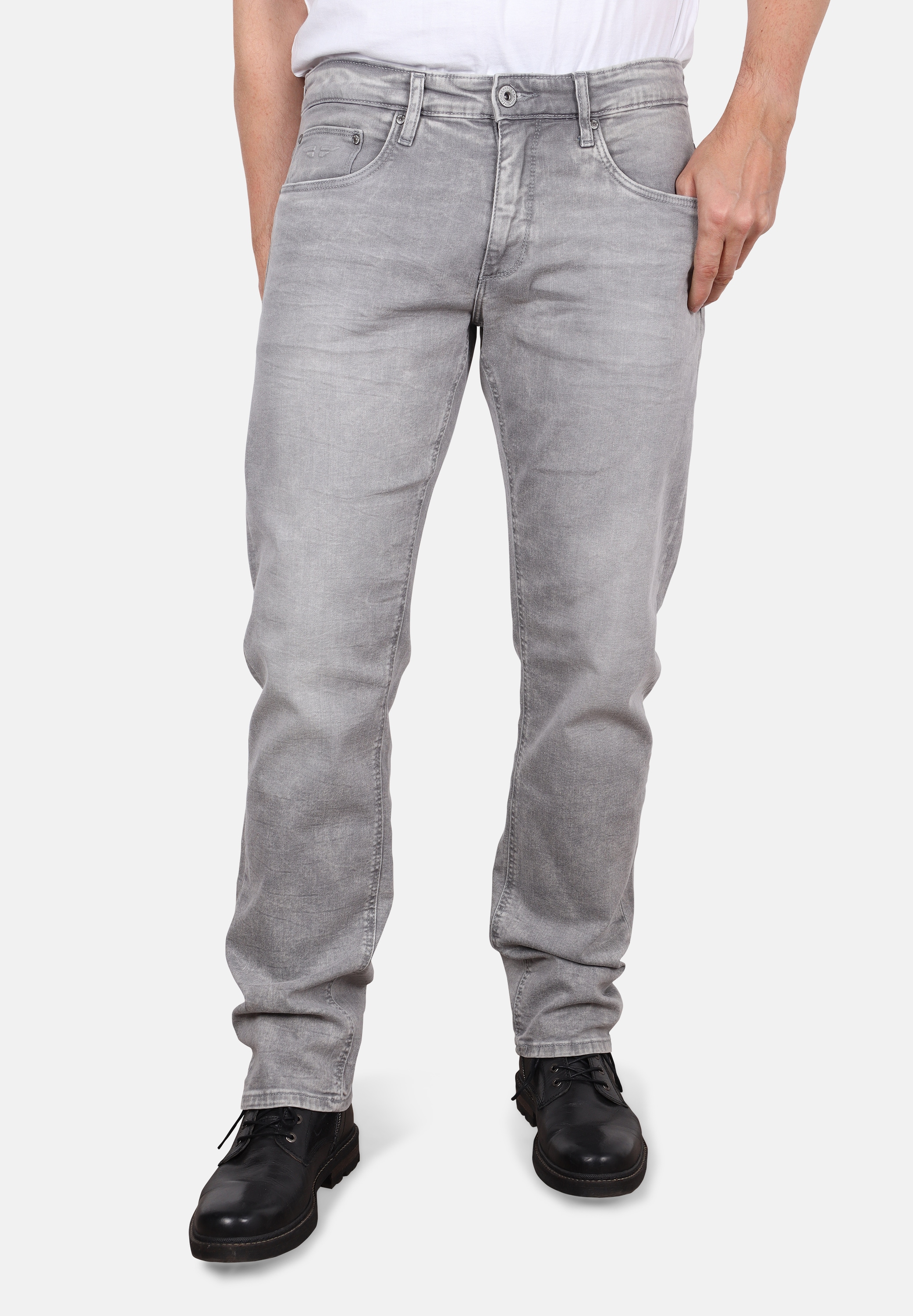 5-Pocket-Jeans HERO BY JOHN MEDOOX "Phoenix Denim BIG Season Straight Cut Stretch", Herren, Gr. 48, Länge 32, grau (lightgrau denim), Denim/Jeans, 98% Baumwolle, 2% Elasthan, straight fit lang, Jeans 5-Pocket-Jeans, Straight Fit Casual Clean Wash...