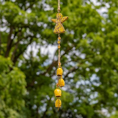 Set of 6 Assorted Color Metal & Wood Angel Wind Chimes with Dangling Bells