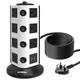 Tower Extension Lead with USB Slots(2 USB-C & 2 USB-A), SAFEMORE 14 Way Power Extension Tower Socket, Surge Protected Power Strip Multi Plug with 2M Extension Cord, 3250W/13A for Home, Office, Kitchen