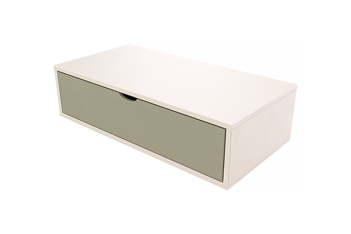 Cube de rangement bois 100x50 cm + tiroir - Blanc/Moka