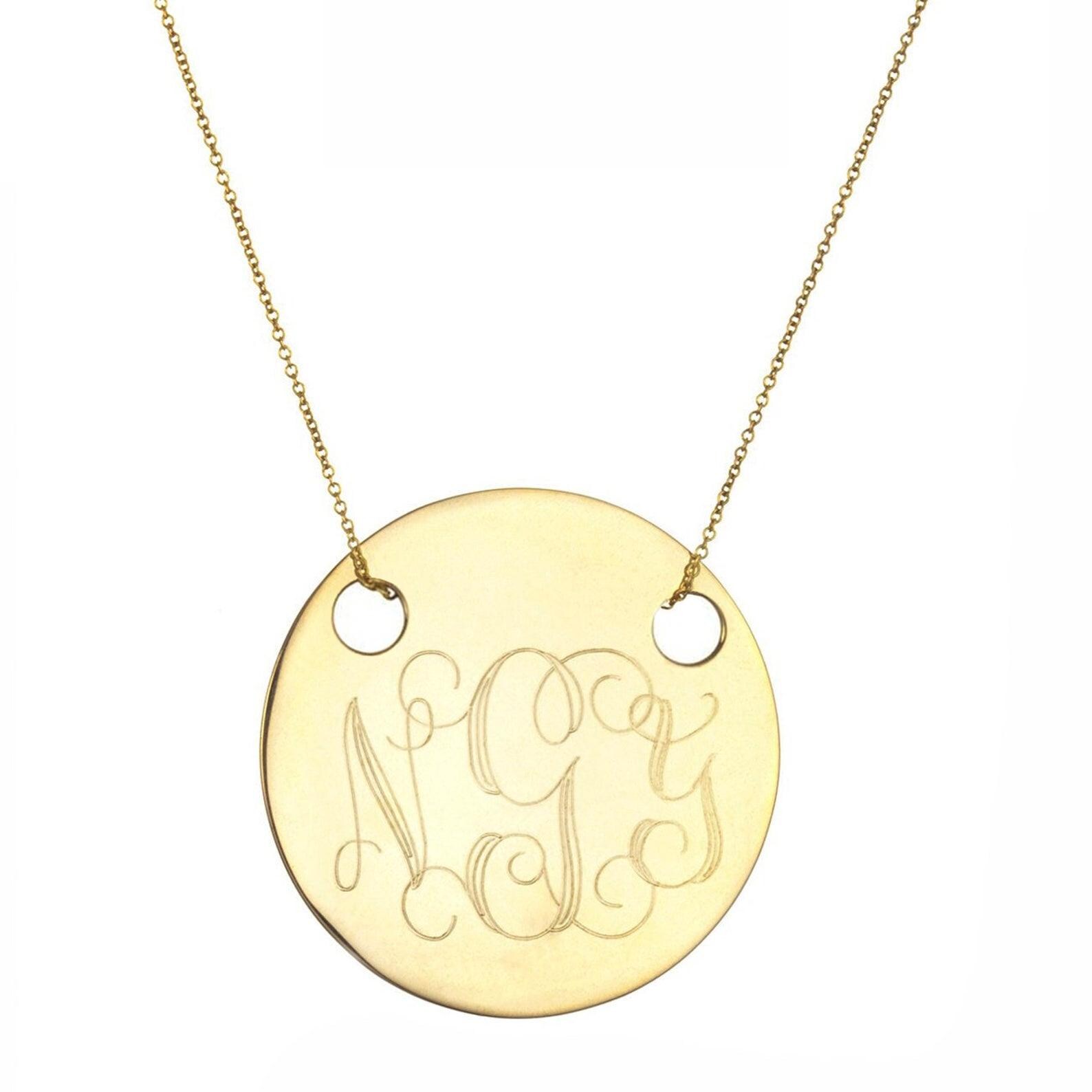 "Collana con monogramma inciso da 1,25\" - collana personalizzata con monogramma in oro, argento 925 placcato oro giallo 18k, SENZA NICHEL"