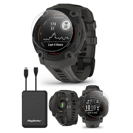 Garmin Instinct E 45mm (Black/Charcoal) Rugged Outdoor GPS Smartwatch Bundle with PlayBetter Portable Charger & HD Screen Protectors