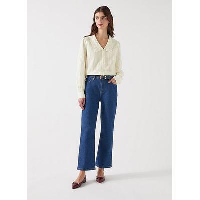 Beattie Ivory Embroidered Cotton Collar Blouse, Ivory