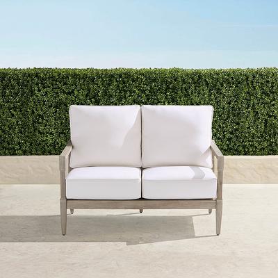 Winhill Loveseat with Cushions in Weathered Teak - Standard, Gingko - Frontgate