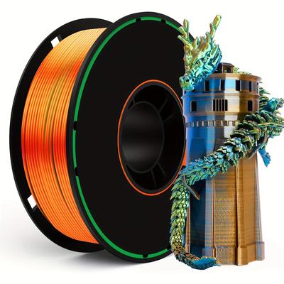 TEMU Tri-color Coextrusion Pla Filament, 3d Printer 1.75mm, +/-0.03mm, Filament 1kg (2.2lbs), Orange, Image